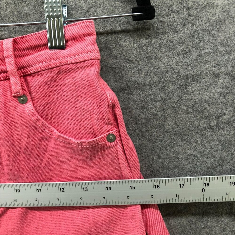 Free People FP One Peyton Midi Skirt Womens 0 Pink Denim Frayed A-Line - Picture 7 of 9